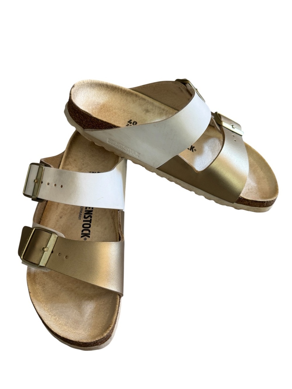 Birkenstock Arizona Split Slide Sandal in Women’s 40 (9-9.5 US) in White/Gold